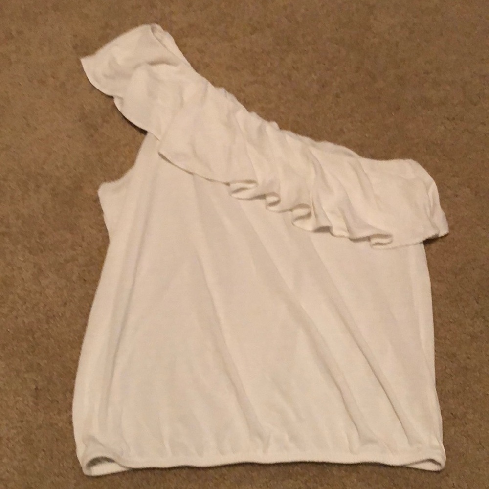 American Eagle Cream One Shoulder Ruffle Top